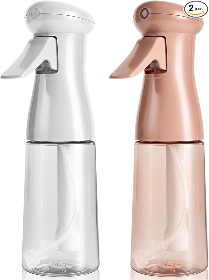 Spray Bottle For Hair, Continuous Mister Empty Spray Bottles, Ultra Fine Mist Water Sprayer for Hairstyling, Cleaning, Plants, Barbers, Salons, Essential Oil Scents - 2 Pack 6.8 OZ, White & Terracotta