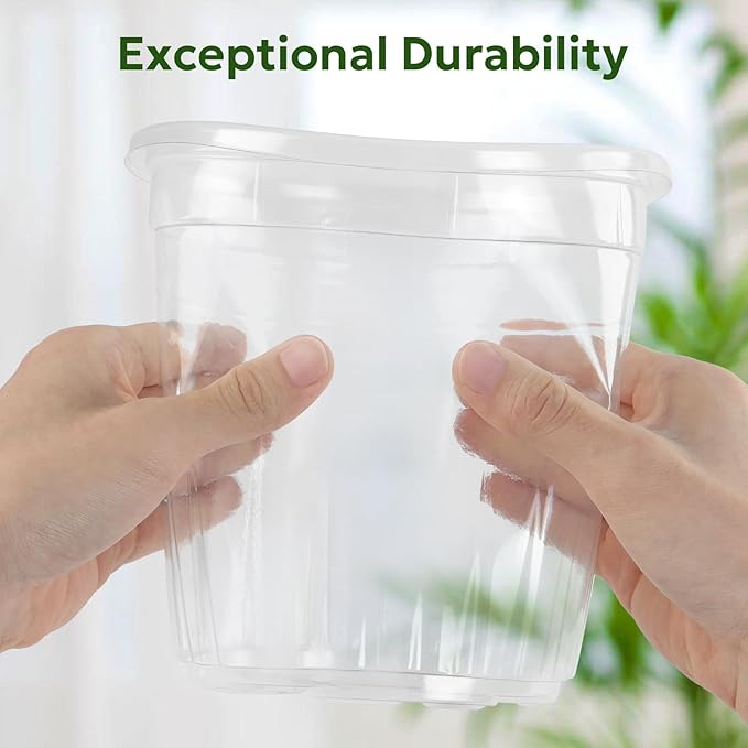 Bluepro 30 Packs 1 Gallon Reinforced Clear Nursery Pots with Drainage Holes, 7 Inch Transparent Plastic Plant Pot Seedling Planter for Vegetable Propagation, Root Cutting, Seed Starting