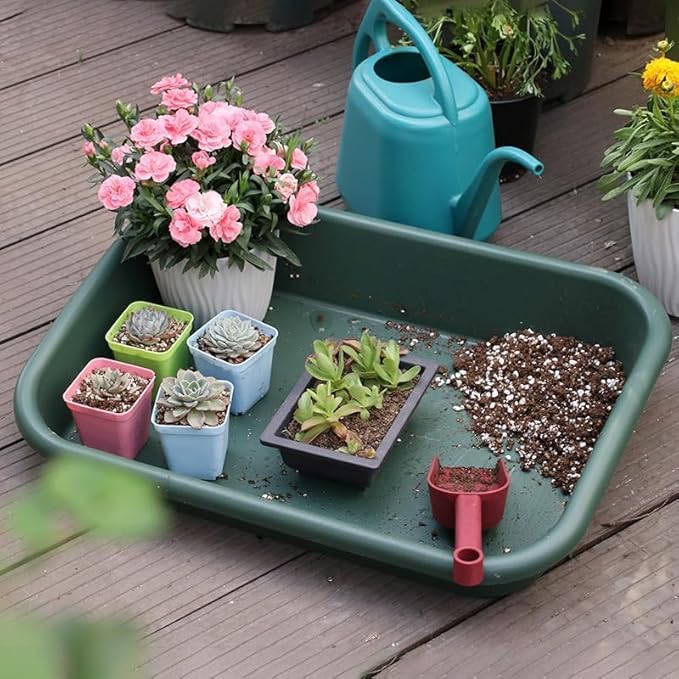Garden Tidy Tray, Multifunctional One Piece Potting Tray for Seeding, Mixing, Growing and Storage, Succulent and Cactus Soil Potting Mix 23"x16.4"x4.3" (Black)