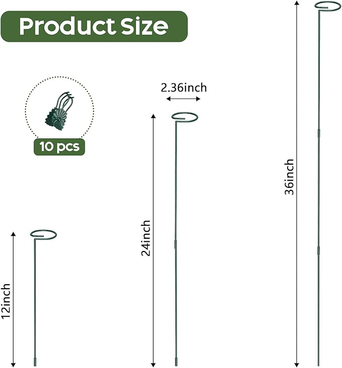 Unves 36 Inch Plant Stakes Tall, 5 Set Plant Support Stakes for Indoor or Outdoor, Three Sizes(12 or 24 or 36 Inch) Garden Plants Cages Support Rings for Flowers Tomato Amaryllis Lily Peony Rose