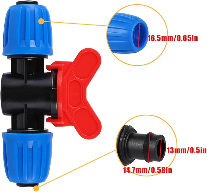 6 Pcs 1/2 Inch Drip Irrigation Tubing Switch Valve,1/2 Inch Irrigation Shut Off Valve Drip Irrigation Fittings for Drip System for Garden Water Flow Control