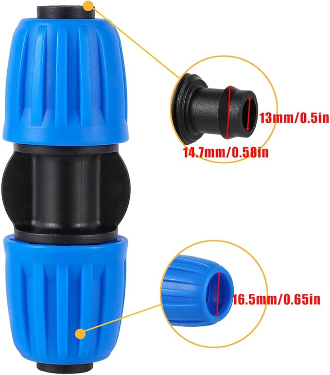 10 Pcs 1/2 Inch Irrigation Tubing Coupling Fittings (1/2" ID x 0.63" OD) Drip Tubing Barbed Locked Nuts Coupler Connectors Anti-Drop 1/2" Coupler Connectors for Garden Irrigation System