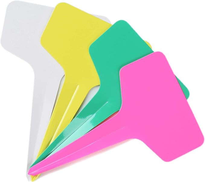 100 Pcs Plant Labels with a Gel Pen, T-Type Waterproof Nursery Garden Markers Plastic Plant Tags, Multicolor, 6 x 10cm