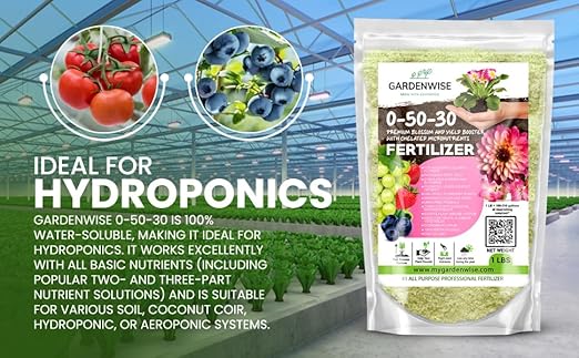 GARDENWISE 0-50-30 Universal Premium Bud and Bloom Booster Increases Flowering & Yield, for Use in Soil and Hydroponics, Super Concentrated Flower Fuel (1/2 LBS)