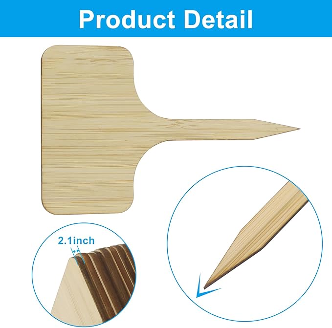 60Pcs Bamboo Plant Tags (6 x 10 cm) T-Type Plant Tags with A Marker Pen, House Plant Labels Garden Markers for Bamboo, Herb, Vegetable