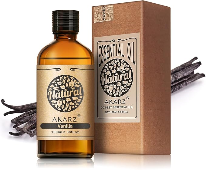 AKARZ 100ml Vanilla Essential Oil Natural Vanilla Oil Pure for Candle Making,DIY Skincare Products Massage,Home Spa Relaxation