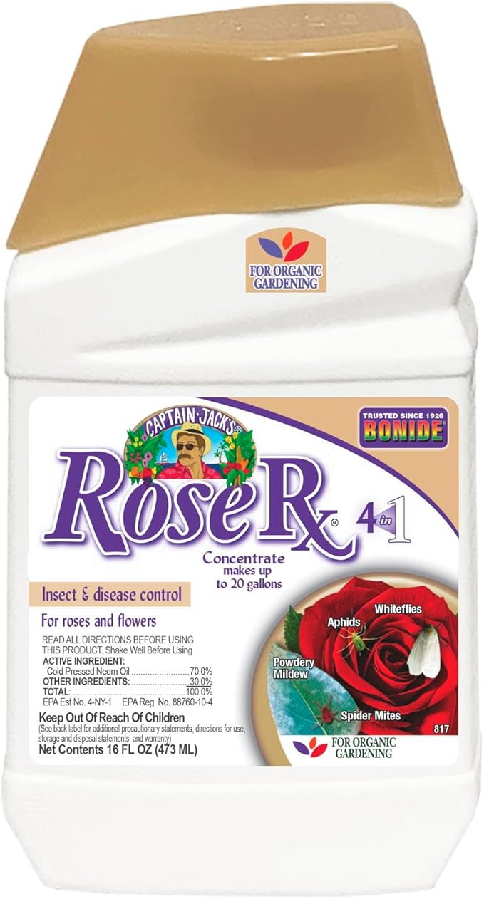 Bonide Captain Jack's Rose Rx 4-in-1 Insect & Disease Control, 16 oz Concentrate Neem Oil for Organic Gardening