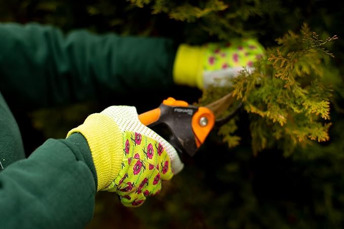 Women's Gardening Gloves, Soft Cotton Jersey, Floral Print, PVC Dot Grip, Comfortable & Durable Multi color Green, Red, Blue