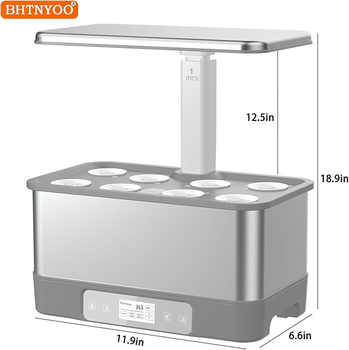 Indoor Herbs Garden,WiFi&APP-Hydroponics Growing System Kit,BHTNYOO/8 Pods Soilless Planting Gardening Boxs with LED Grow Lights,Water Pump, Timer,Timer,for Home(Grey)