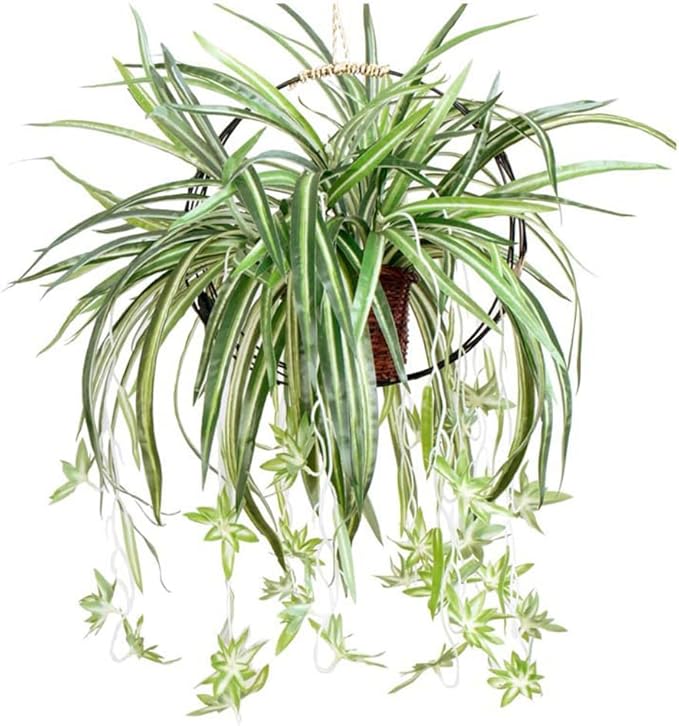 3 Packs Artificial Spider Plant, Silk Faux Chlorophytum Comosum Fake Spider Hanging Plant Decor for Outdoor Indoor Home Garden Office Decoration