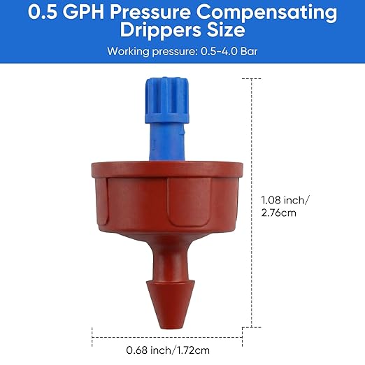 0.5 GPH Pressure Compensating Drippers for Garden System: Self-Cleaning Constant Flow Drippers for 1/4 Inch Drip Irrigation Tubing - Drip Irrigation Emitters for Drip Irrigation System Users (60pcs)
