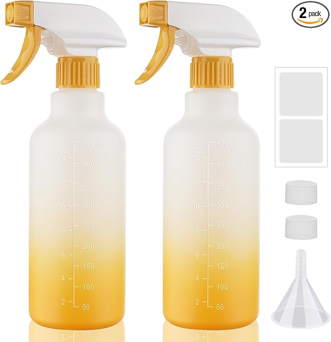 Spray Bottles 16.9oz HDPE Spray Bottle for Hair Mist/Stream Empty Heavy Duty Refillable Containers for Cleaning Solutions, Plants, Vinegar 2 Pack (Yellow, 16.9oz)