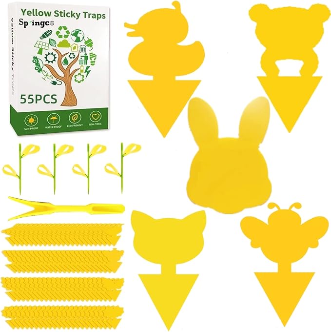 60 Pack Fruit Fly Traps Yellow Sticky Traps Gnat Sticky Traps for Indoor/Outdoorgnat Traps for House Indoor (55（55+4+1） 60pack)