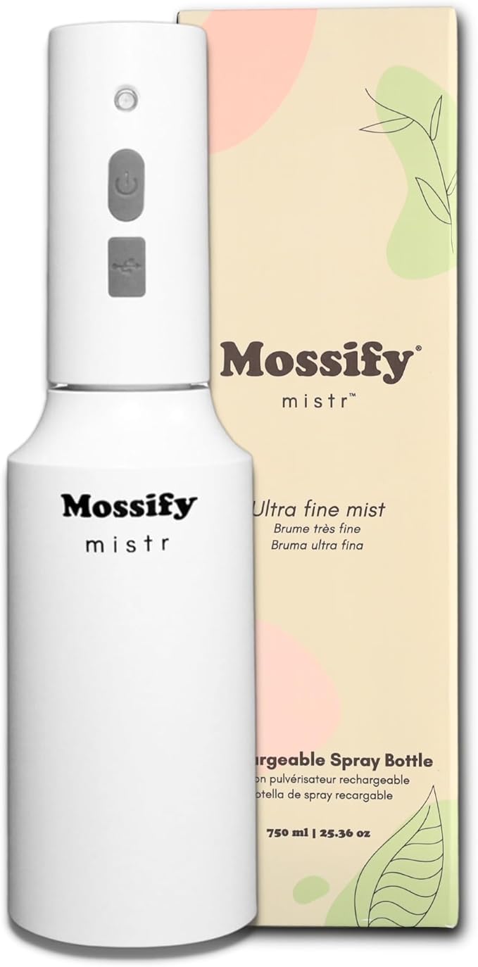 Mossify Mistr Electric Plant Mister – Battery Powered Sprayer, Automatic Spray Bottle for Houseplants, Adjustable Outdoor & Indoor Plant Mister, USB Rechargeable Electric Sprayer & Hands-Free Watering