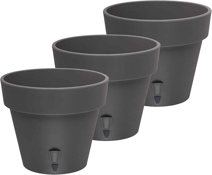 DECOPOTS - Pack of 3 - Self Watering Planter - Height 5.9 inches - Flower Pot with Bottom Watering Level Indicator for All House Plants, Flowers, Herbs (Diameter 6.9", Graphite)