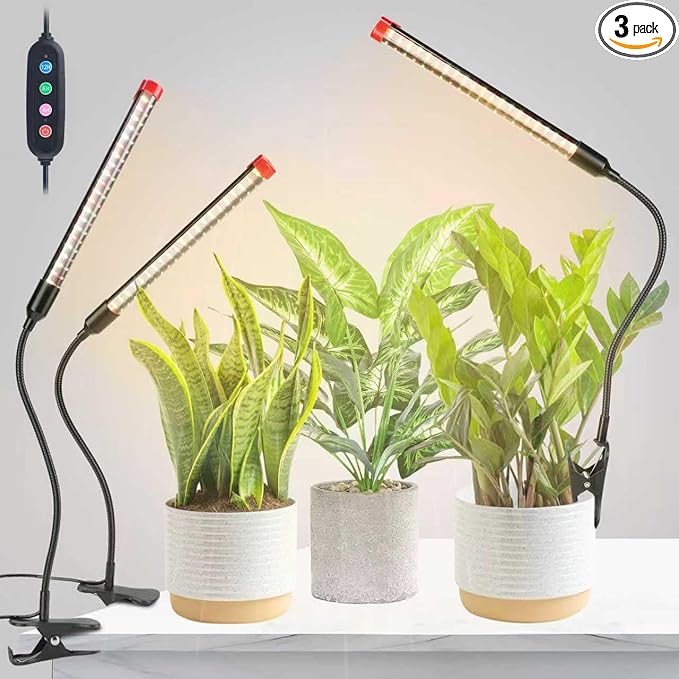 3Pack 2-in-1 Small Clip Grow Lights for Indoor Plants, Bonsai, Succulent, Cactus, 4/8/12/16/20H Timer, 9 Watt Power Draw, NO Need Adapter, Enough Bright, Best Gift for Plants Lover
