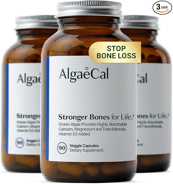 ALGAECAL - Plant Based Calcium Supplement for Women & Men - Organic Calcium 750mg with Vitamin D3 1000 IU, 13 Minerals for Bone Strength, Bone Health Support, 90 Veggie Caps (3 Packs)