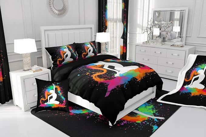 Ballet Blackout Curtains 2 Panels 38"Wx54"L,Ballet Dancer Ballerina Curtains & Drapes,Rainbow Tie Dye Window Treatments,Gym Sport Window Curtains Ballet Lovers Teal Orange Pink Red Green Yellow Black