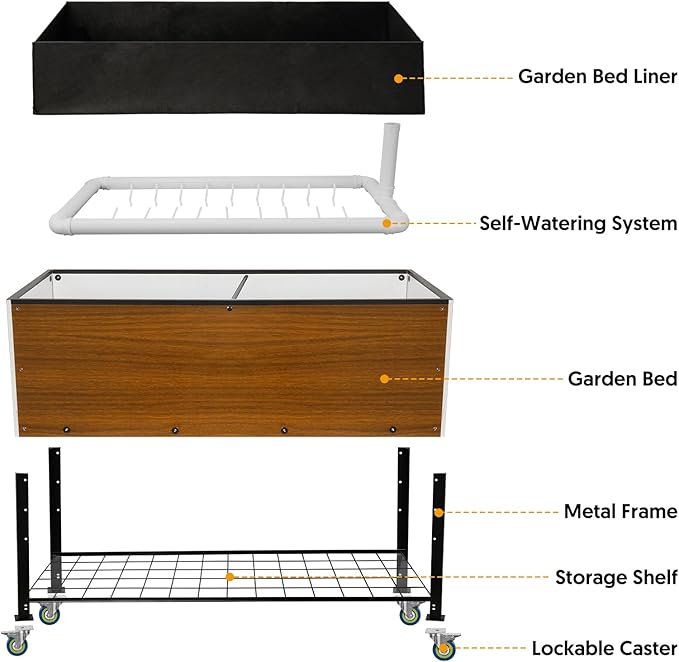 Raised Garden Bed with Legs and Wheels, Self-Watering Planter Box, 36x16x30 in Elevated Raised Bed with Drainage Hole, Built to Withstand Sun, Rain, and Wind for Up to 2 Years