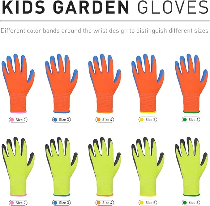 HANDLANDY 3 Pairs Kids Gardening Gloves, Micro-Foam Coated Children Toddler Garden Yard Work Gloves for Little Girls Boys (Size L, Black Green)