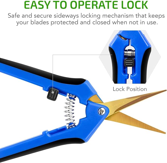 iPower 6.5" Pruning Shear Hand Pruner with Straight Stainless Steel Scissors for Gardening Potting with Titanium Coated Curved Precision Blades, Blue, 3 Pack