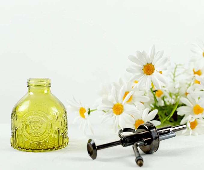 Hniuyun Glass Plant Mister Spray Bottle, 6.4 all Vintage Plant Spritzer Watering Can, Bronze Plastic Top Pump, Plant Mister Glass Watering Garden Tool (Yellow)