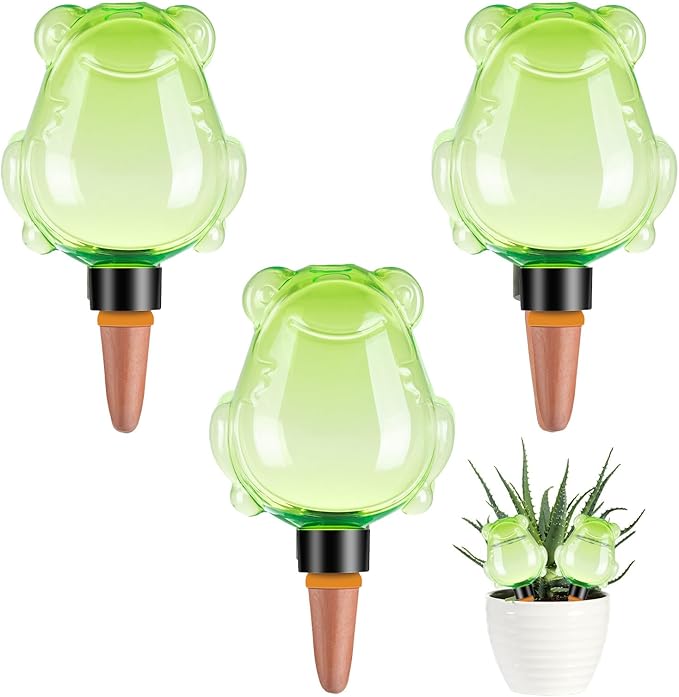 3Pcs Frog Plant Self Watering Globes for Indoor and Outdoor Plastic Water Bulbs Top Fill Plant Watering Globes Slow Release Terracotta Plant Watering Devices System for Plants, Green