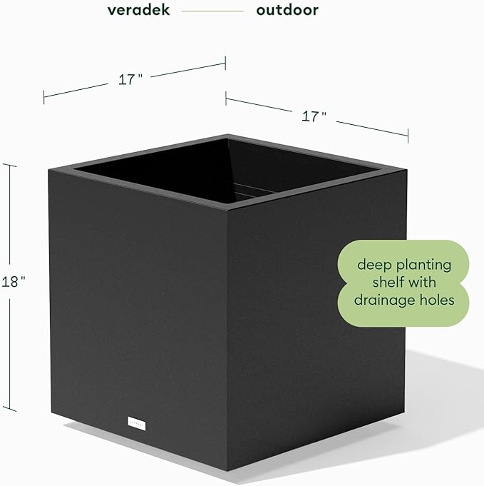 Veradek Block Series Cube Plastic Planter - Large Square Planter for Indoor or Outdoor Patio/Garden | Durable All-Weather Use with Drainage Holes | Modern Décor for Tall Plants, Trees, Flowers