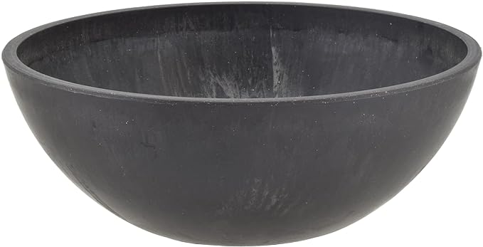 PSW Pot Collection M20DCB 8-inch Plastic/Stone/Wood Composite Low Bowl Planter – No Drainage Hole (Drillable), Shallow Indoor/Outer Pot for Succulents, Bonsai, Fairy Gardens, Herbs, Dark Charcoal