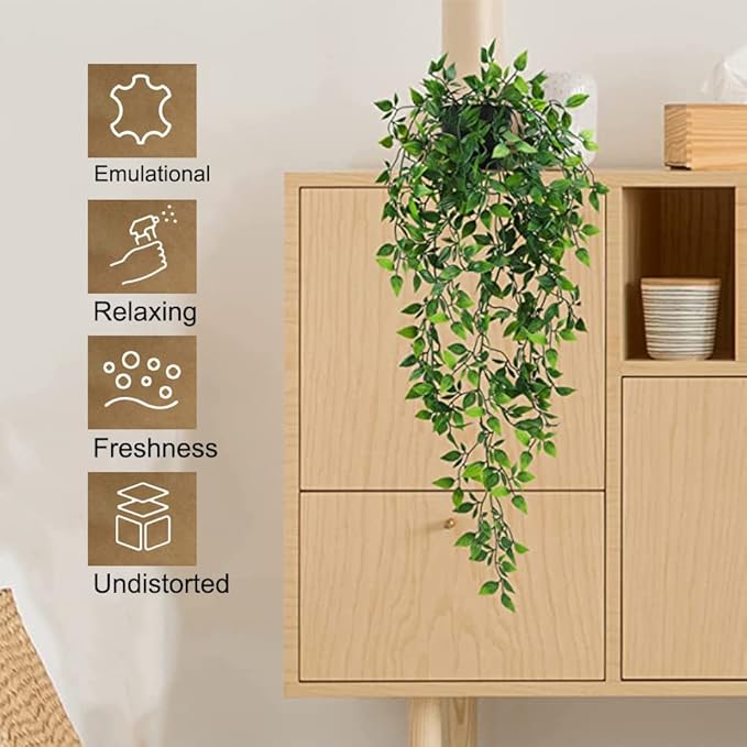 Artificial Hanging Plants, 2pcs artificial plants indoors in pots, Greenery Fake Plants Decor, Small Artificial Plants in Pots, Fake Potted Plants, Faux Plants for Wall Home Room Office Decor