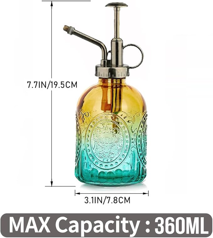 0.5 Gallon Small Watering Can for Outdoor Indoor Plants for House Plants, 12 oz Glass Plant Mister Spray Bottle for Bonsai Garden Flowers (Blue)