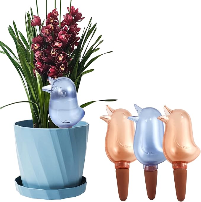 4 Pack Self Watering Spikes, Indoor Plant Watering Globes, Bird Shape Automatic Irrigation Spikes,Plant Watering Devices (Red&Blue)