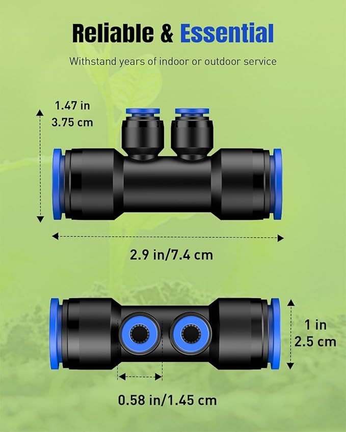Pawfly 12 Pcs Quick Connect 1/2" to 1/4" Drip Irrigation Fittings for 1/2" Tubing (0.62-0.63" OD), Push-to-Fit 4-Way Reducing Tees Reducer Tee Connectors, Anti-Leak Drip Irrigation Tee Fittings