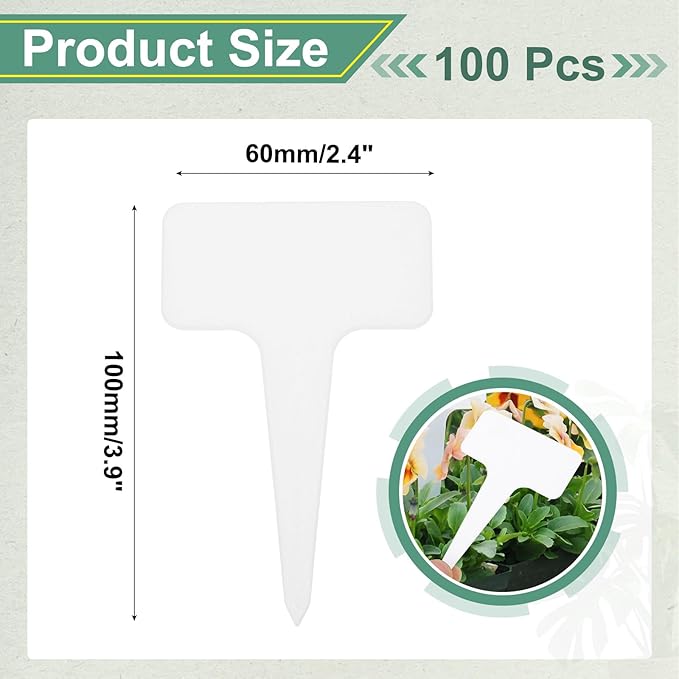 uxcell 100Pcs 4 Inch Plant Labels Large T-Style Garden Marker Plant Tags Garden Labels for Flower Beds, Pots Vegetables White