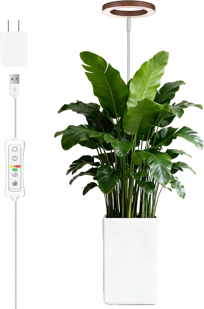 yadoker Grow Light for Large Indoor Plants, Full Spectrum LED Plant Light, Height Adjustable for Tall Plants, Auto On/Off Timer, 5V Safe Low Voltage Walnut Grain Grow Lamp for Home & Office