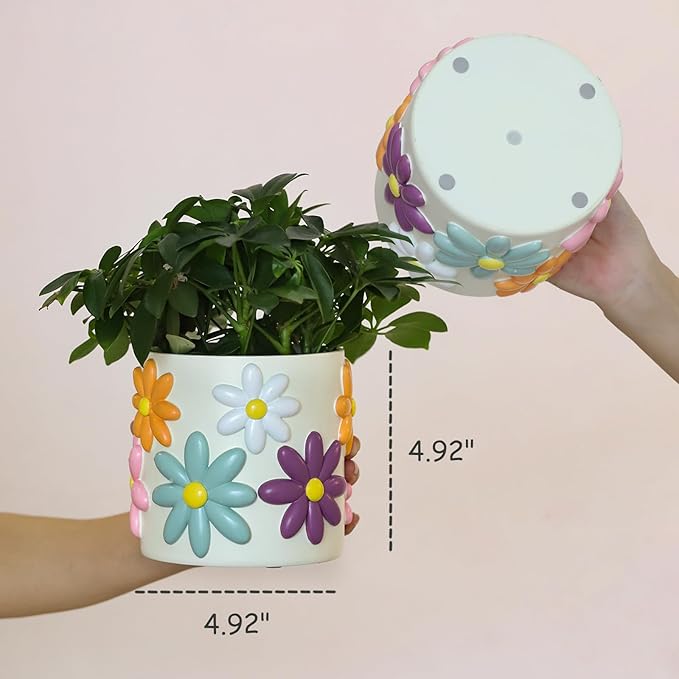 GUGUGO Cute Daisy Flower Pot, Decorative Plant Pots with Drainage Holes, Funny Unique Planters for Indoor Plants, Colorful Succulent Gardening Pot for Boho Modern Home Décor (Blue, 5 Inch)