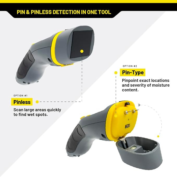 General Tools MM9 Pin & Pinless Moisture Meter – Dual Moisture Detector for Wood, Drywall & Building Materials – Digital Display, Scan & Pin Modes, Data Hold