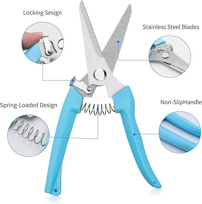 Flower Scissors, 7.6 inch Flower shears Pruning Shears for Beginners, High Strength Steel, Sharp Rust Resistant Floral Scissors with Comfortable Grip Handles, Garden Clippers plant cutter -Blue