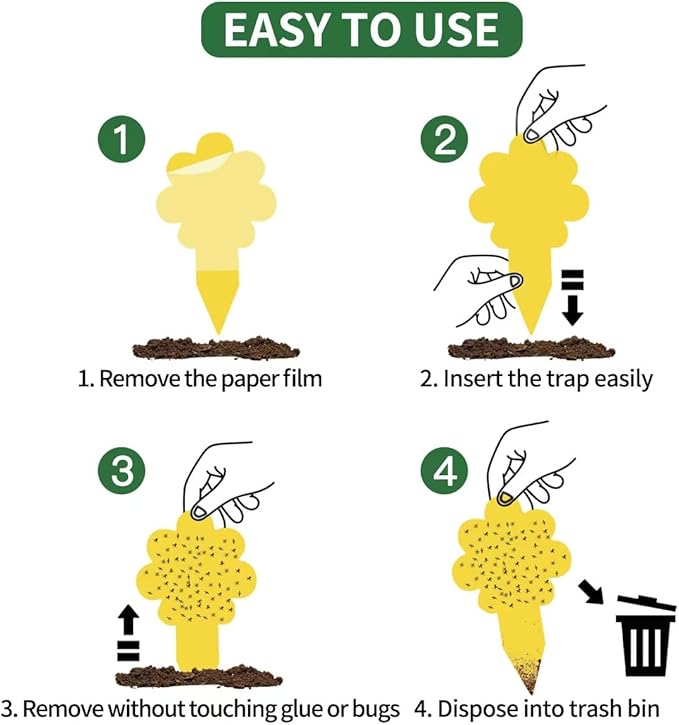 Sticky Yellow Fungus Gnat Traps, Easier to Use, No Touching Glue Or Bugs, Targets Species for Gnat, Fruit Fly & Pests, Thoughtfully Designed, High Capture Rate, Kid & Pet Safe, 36 Traps