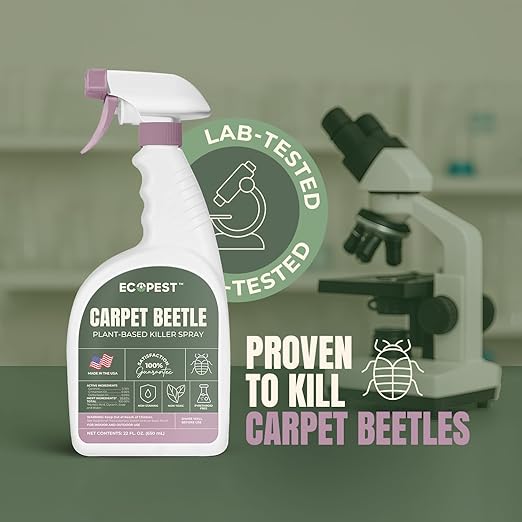 Carpet Beetle Spray – Natural, Plant-Based Killer for Carpet Beetles, Eggs & Nymphs | Fabric & Furniture-Safe Home Treatment for Indoor Use | Child & Pet Safe, Low Odor, Eco-Friendly (22 oz)