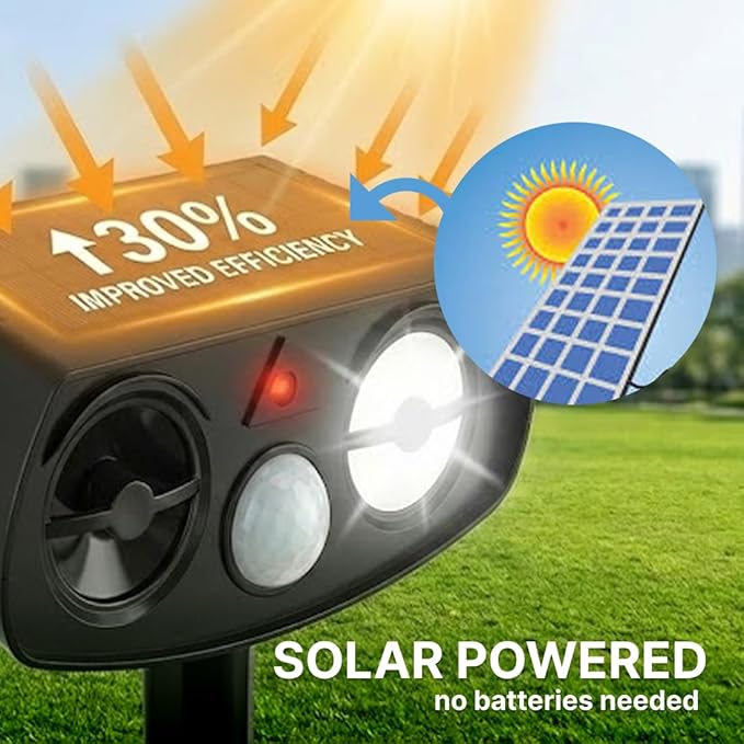 AWISH Solar Ultrasonic Animal Repeller Outdoor, Motion Sensor Waterproof Pest Deterrent, Raccoon Skunk Fox Squirrel Gopher Rabbit Dog Repellent for Yard Garden Farm, 40ft 120° Coverage, 2 Pack Black