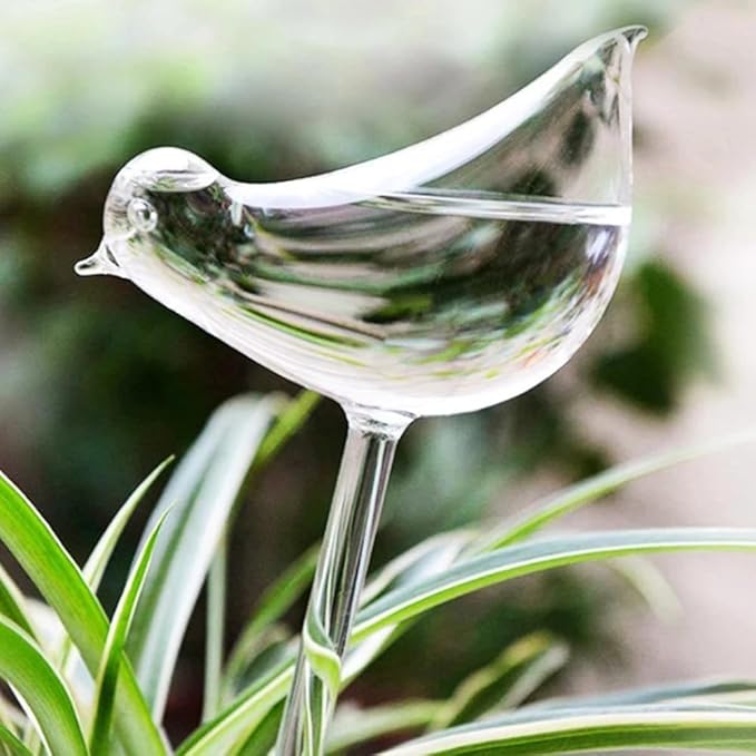 Plant Watering Globes with Bird Design, Self-Watering Bulbs for Plants, Crystal Clear, 3 Pack