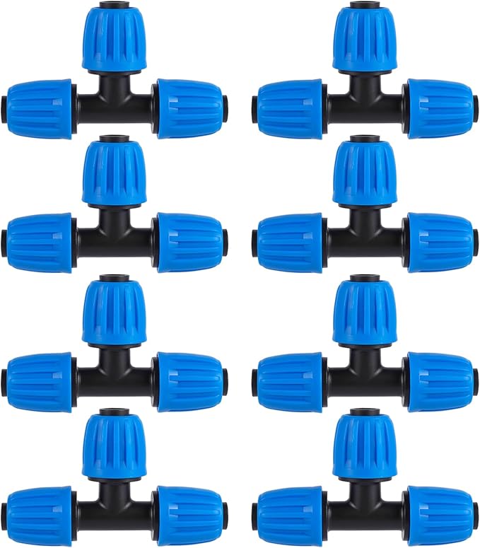 8 Pcs 1/2 Inch Irrigation Tubing Tee Fittings, (1/2" ID x0.6-0.63" OD) Drip Tubing Barbed Locked Nuts Tee Connectors Anti-Drop 1/2" T Connectors for Garden Irrigation System
