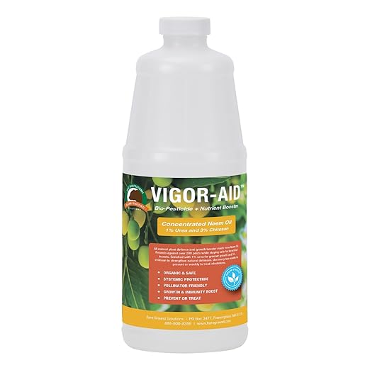 Vigor-Aid Neem Oil Concentrate with Urea & Chitosan | 100% Cold-Pressed Neem Seed Extract | Supports Plant Health & Vitality | Natural Plant Care Formula | Makes Up to 12 Gallons (28 oz)