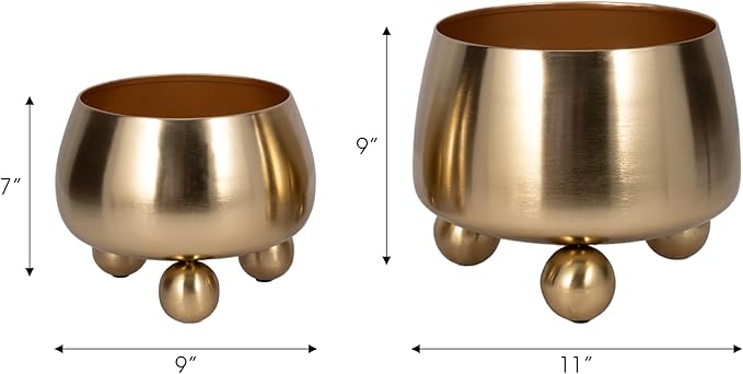 Flower Pots and Planters for Home Decor – Modern Plant Pots for Indoor and Outdoor Succulents, Herbs, and Ferns – Pots for Indoor Plant Stand Ideal for Garden, Patio, or Room Set of 2 – 9", 7" Gold