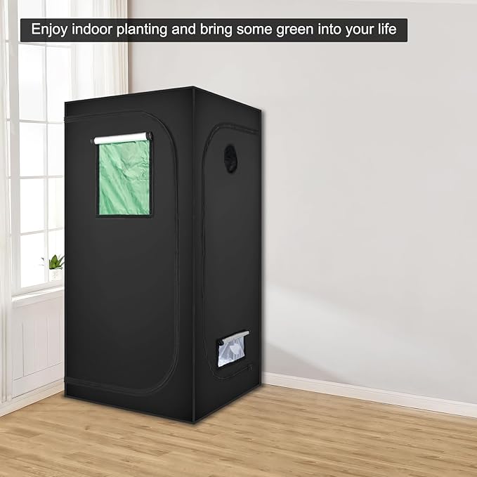 3’x3’ Grow Tent, 36"x36"x72" High Reflective Mylar Hydroponic Plant Growing Room with Removable Observation Window & Floor Tray for Indoor Garage Plant Flower Herb