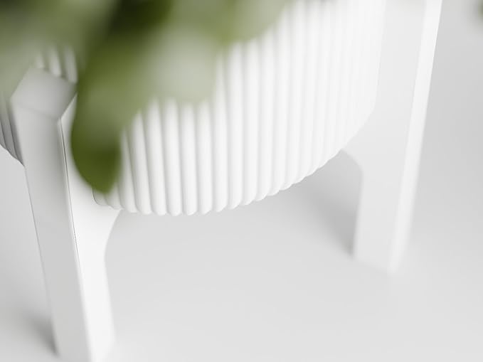 Modern Geometric Planter with Stand – Decorative Indoor Plant Pot with Ridged Top & Smooth Bottom, Stylish Planter for Succulents, Herbs, Small Plants (White - Ridges only and Stand)