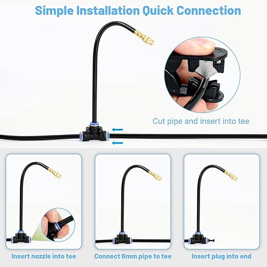 360° Adjustable Drip Irrigation System - Compatible 1/4" Irrigation System, 50FT Garden Watering Atomizing System with 15 Nozzles, Greenhouse Accessories for Yard, Lawn, Plants, Garden