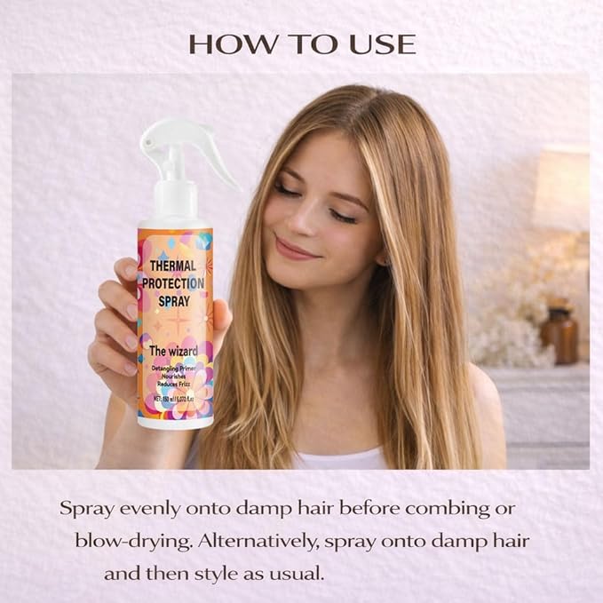 Lanthome Thermal Protection Spray for Hair - 450°F Heat Protectant, Frizz Control & Shine Enhancer, Suitable for All Hair Types & Hot Tools 150ml