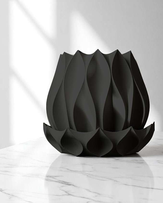Neo Lotus Planter – Modern Sculptural Pot for Orchids, Succulents & Airplants | Minimalist Indoor Vase for Home, Desk, Shelf or Gift Decor (Black, Standard Structure 6" x 6" WH)